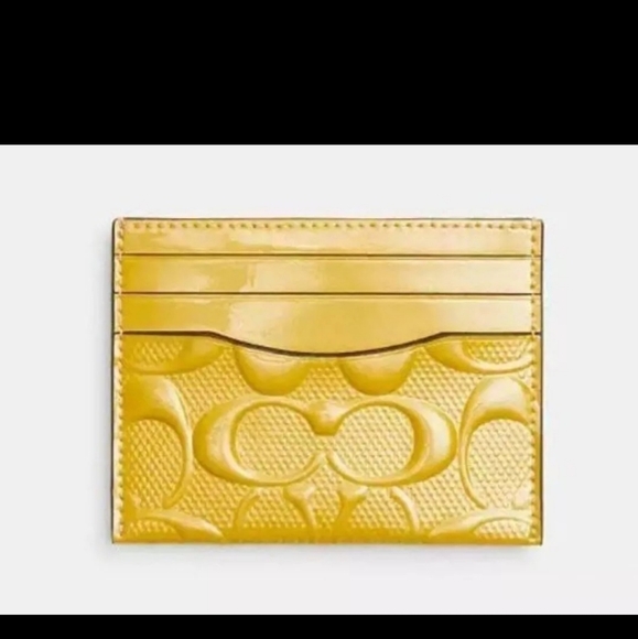 NEW! COACH SLIM I'D CARD CASE IN SIGNATURE LEATHER COLOR: GOLD NWT - Picture 1 of 1